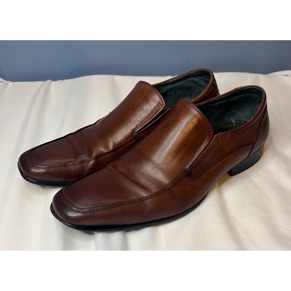 Steve Madden Men's Brown Leather Slip On Dress Shoes Loafers Size 11.5